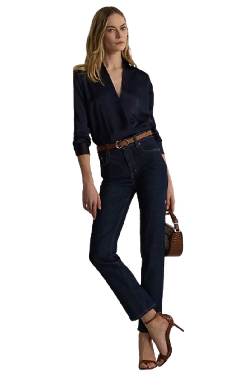 LAUREN RALPH LAUREN SHIRT WT CHARM-TOP NAVY BLUE