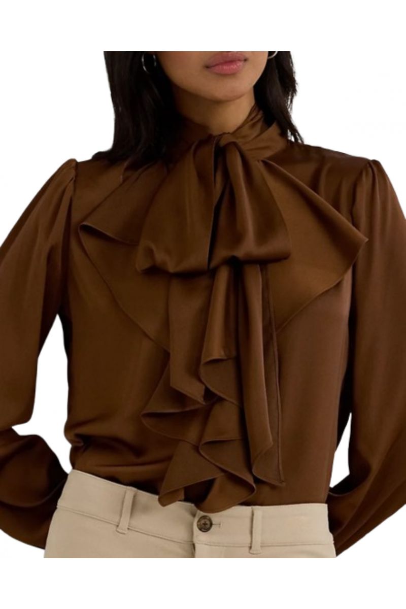 LAUREN RALPH LAUREN FTWT SATIN FC CREPE-SHIRT BROWN