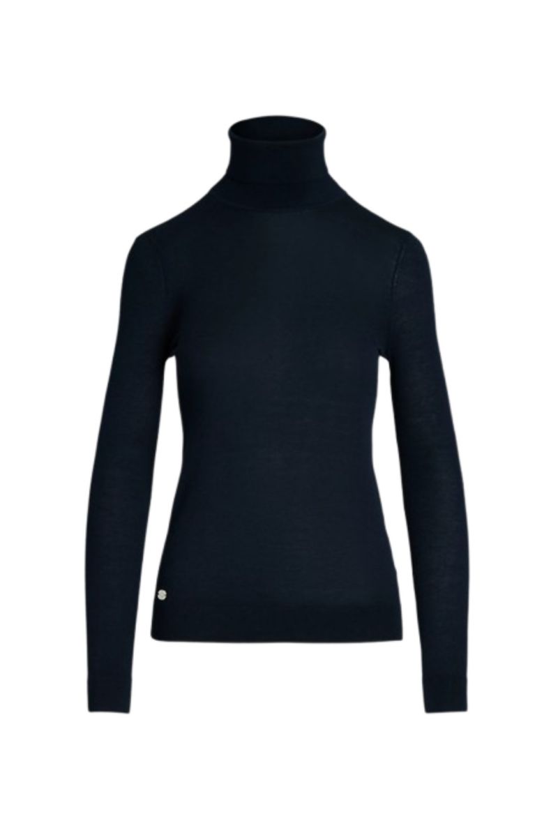 LAUREN RALPH LAUREN MODAL SILK NYLON-LS SWEATER NAVY BLUE