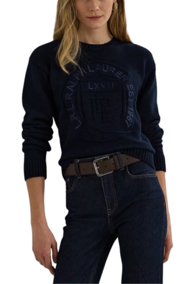 LAUREN RALPH LAUREN GASSED COTTON LS SWEATER NAVY BLUE