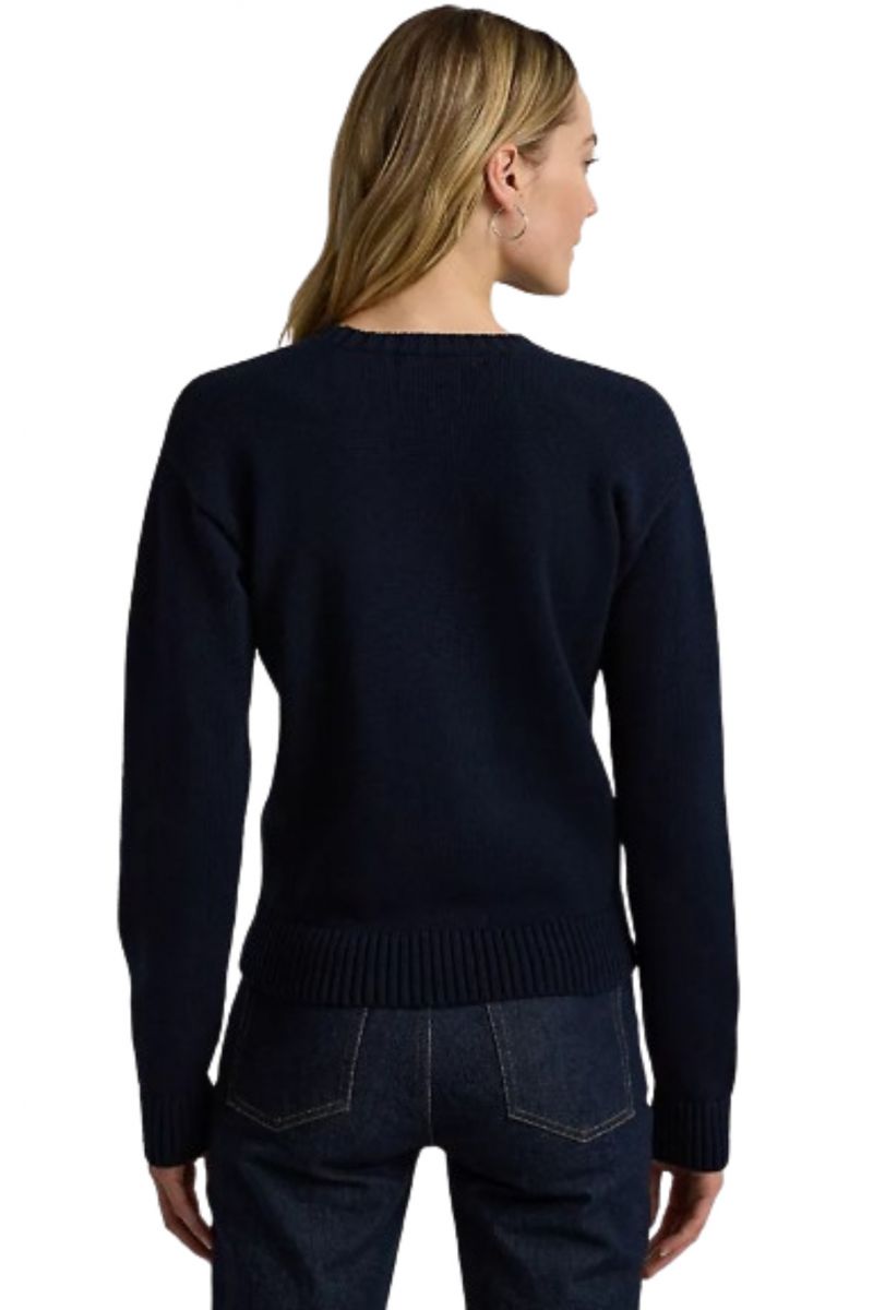 LAUREN RALPH LAUREN GASSED COTTON LS SWEATER NAVY BLUE