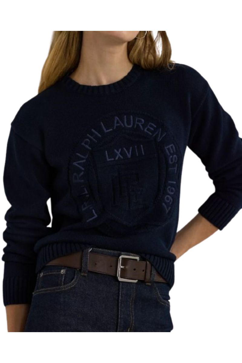 LAUREN RALPH LAUREN GASSED COTTON LS SWEATER NAVY BLUE