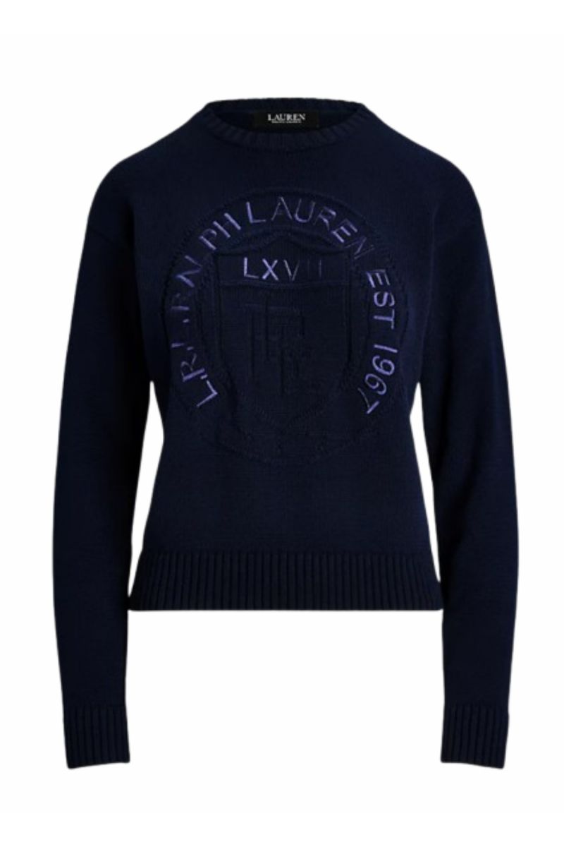 LAUREN RALPH LAUREN GASSED COTTON LS SWEATER NAVY BLUE