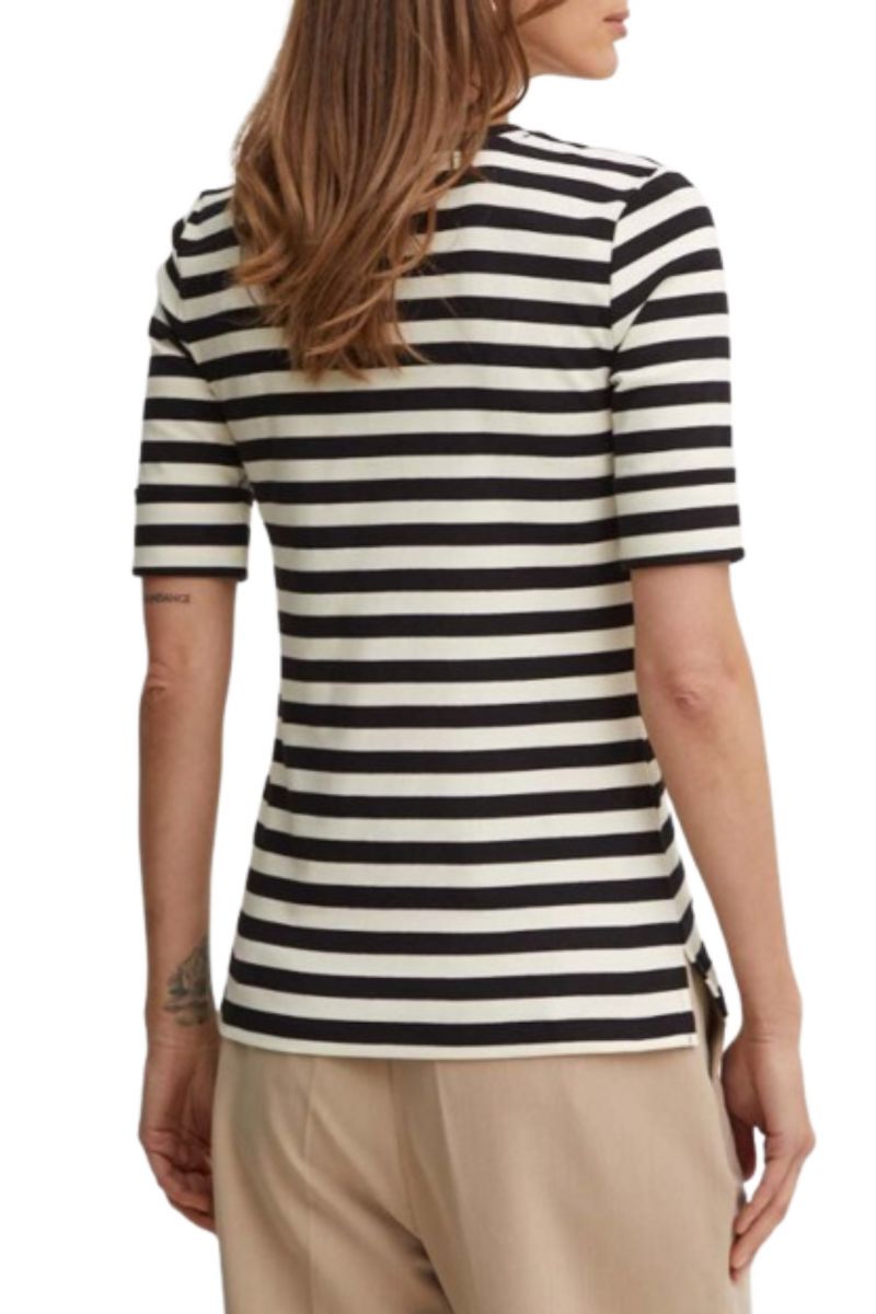 LAUREN RALPH LAUREN RFND STRTCH 1X1 RIB-MSL-TSH STRIPED BLACK/ECRU