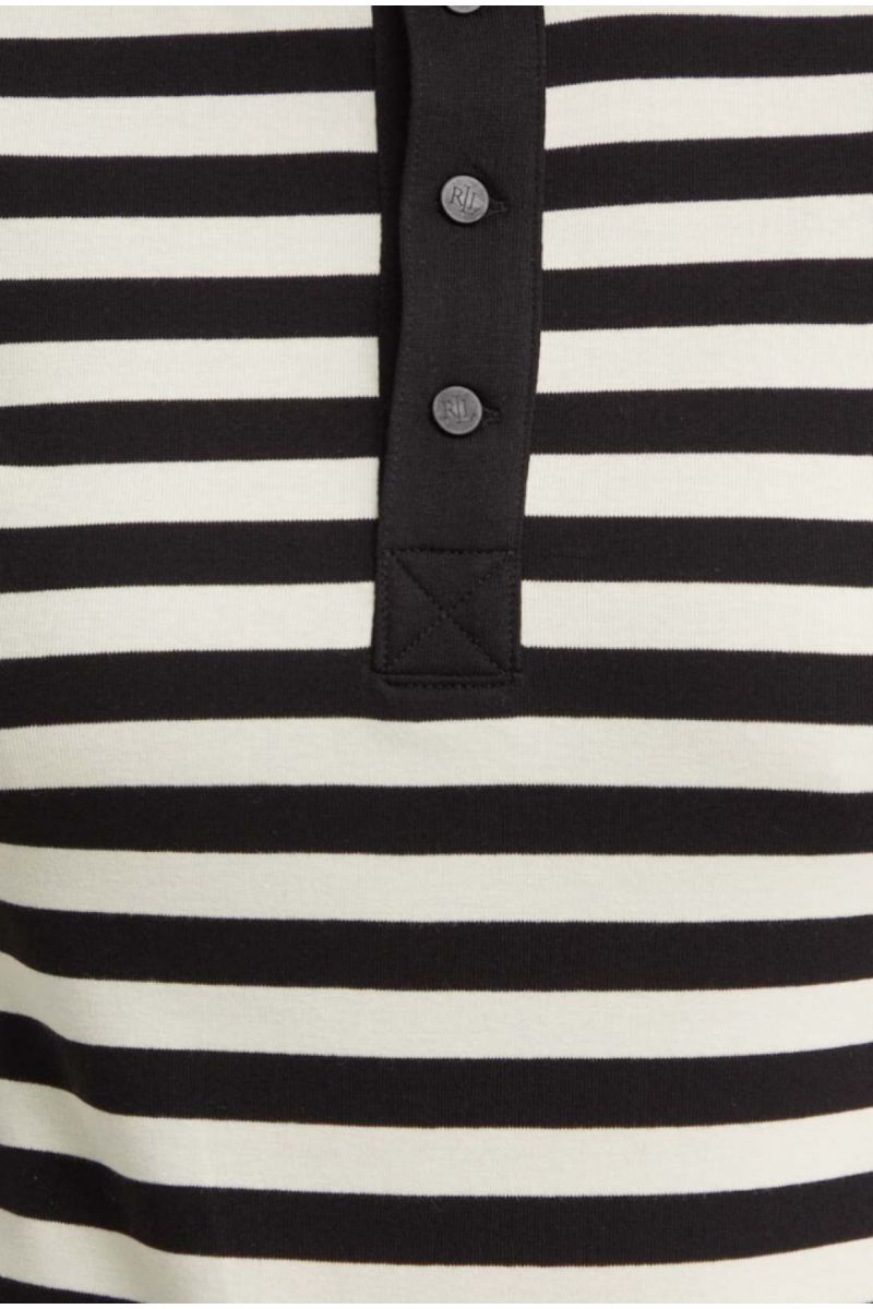 LAUREN RALPH LAUREN RFND STRTCH 1X1 RIB-MSL-TSH STRIPED BLACK/ECRU