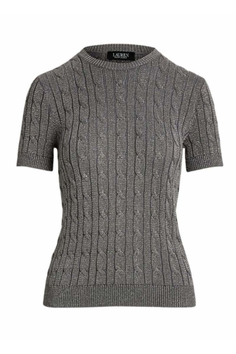 LAUREN RALPH LAUREN CMB CTN/BR RYN/LRX-SS SWEATER GREY LUREX