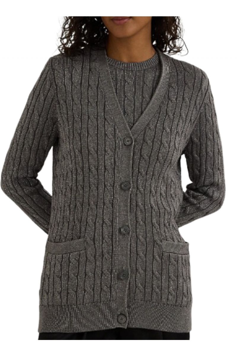 LAUREN RALPH LAUREN CMB CTN/BR RYN/LRX-LS CARDIGAN GREY LUREX