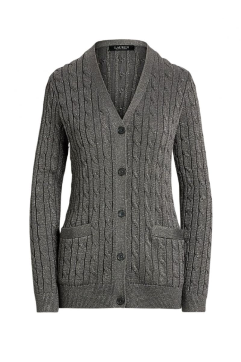 LAUREN RALPH LAUREN CMB CTN/BR RYN/LRX-LS CARDIGAN GREY LUREX