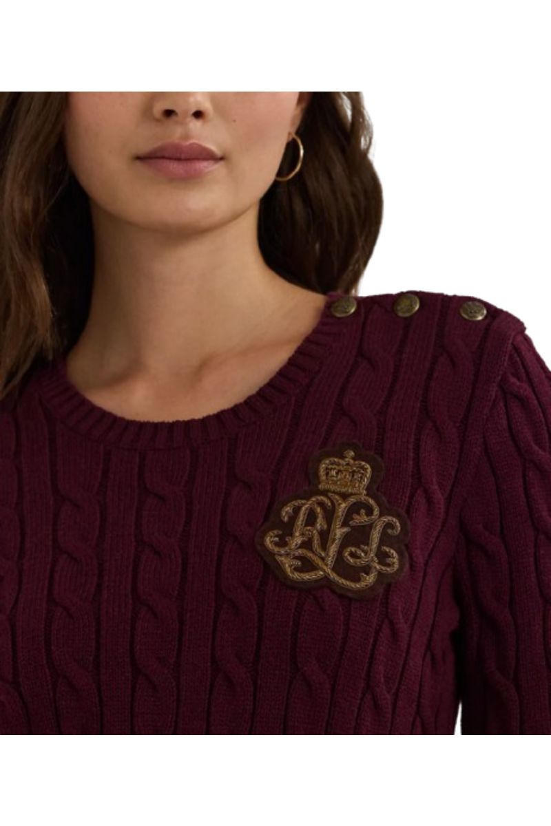 LAUREN RALPH LAUREN GASSED COTTON-LS SWEATER DARK RED