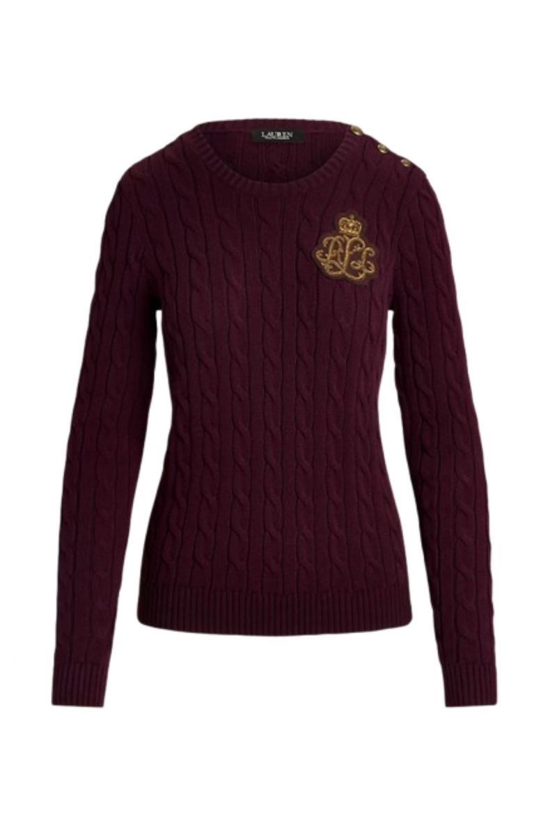 LAUREN RALPH LAUREN GASSED COTTON-LS SWEATER DARK RED