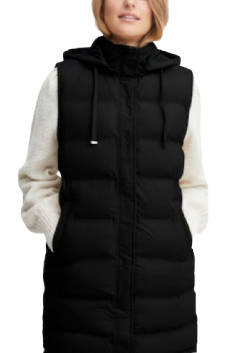 FRANSA WOMEN'S LONG SLEEVELESS JACKET WITH HOOD FRBAFAB 1 BLACK