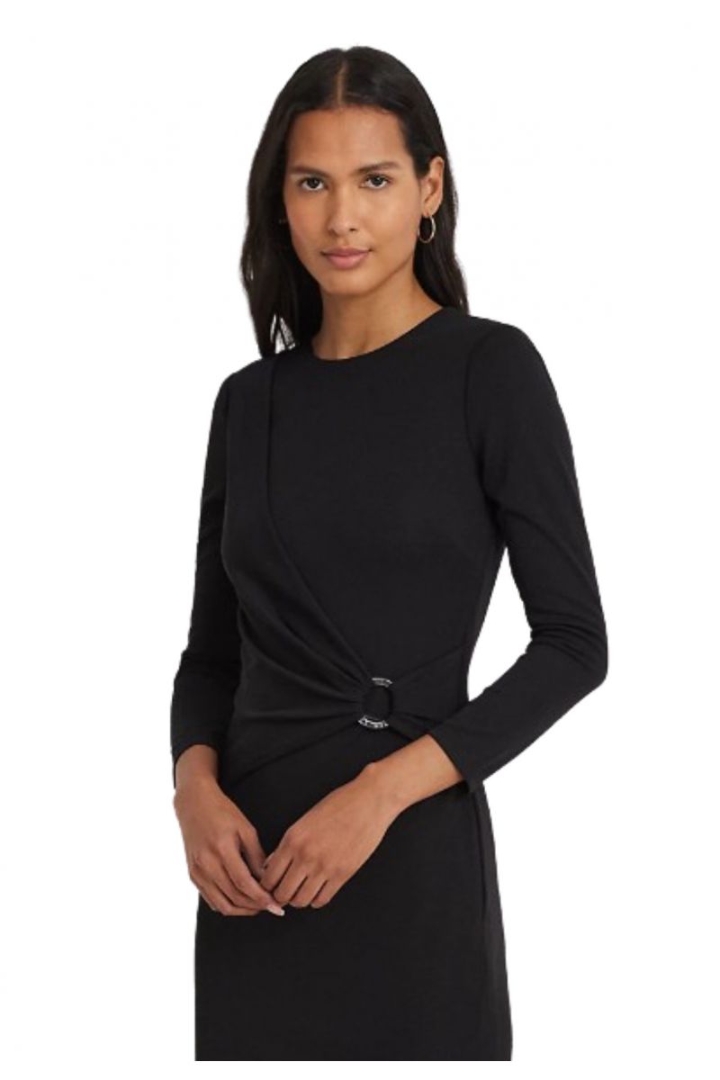 LAUREN RALPH LAUREN STR MATTE JERSEY SILHOUETTE CASE DRESS BLACK