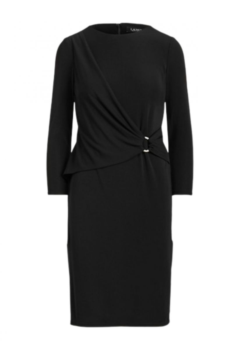 LAUREN RALPH LAUREN STR MATTE JERSEY SILHOUETTE CASE DRESS BLACK