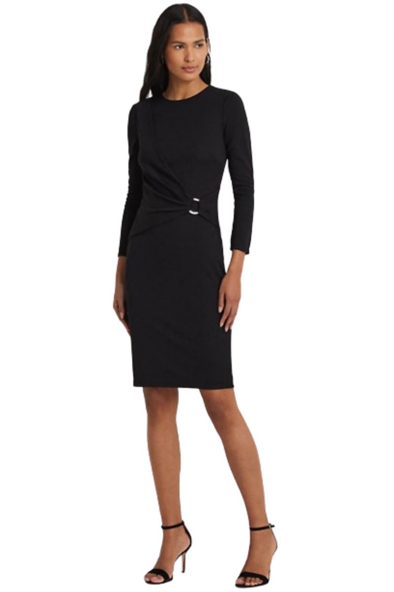 LAUREN RALPH LAUREN STR MATTE JERSEY SILHOUETTE CASE DRESS BLACK