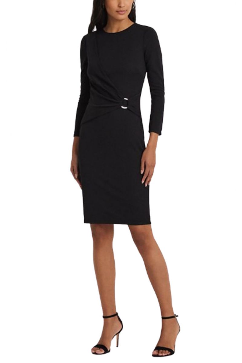 LAUREN RALPH LAUREN STR MATTE JERSEY SILHOUETTE CASE DRESS BLACK