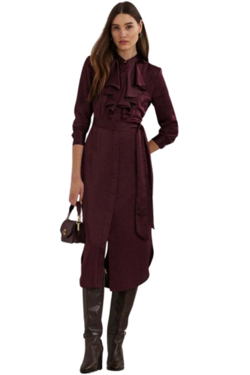 LAUREN RALPH LAUREN SHIRT WT CHARM-DRESS BORDEAUX