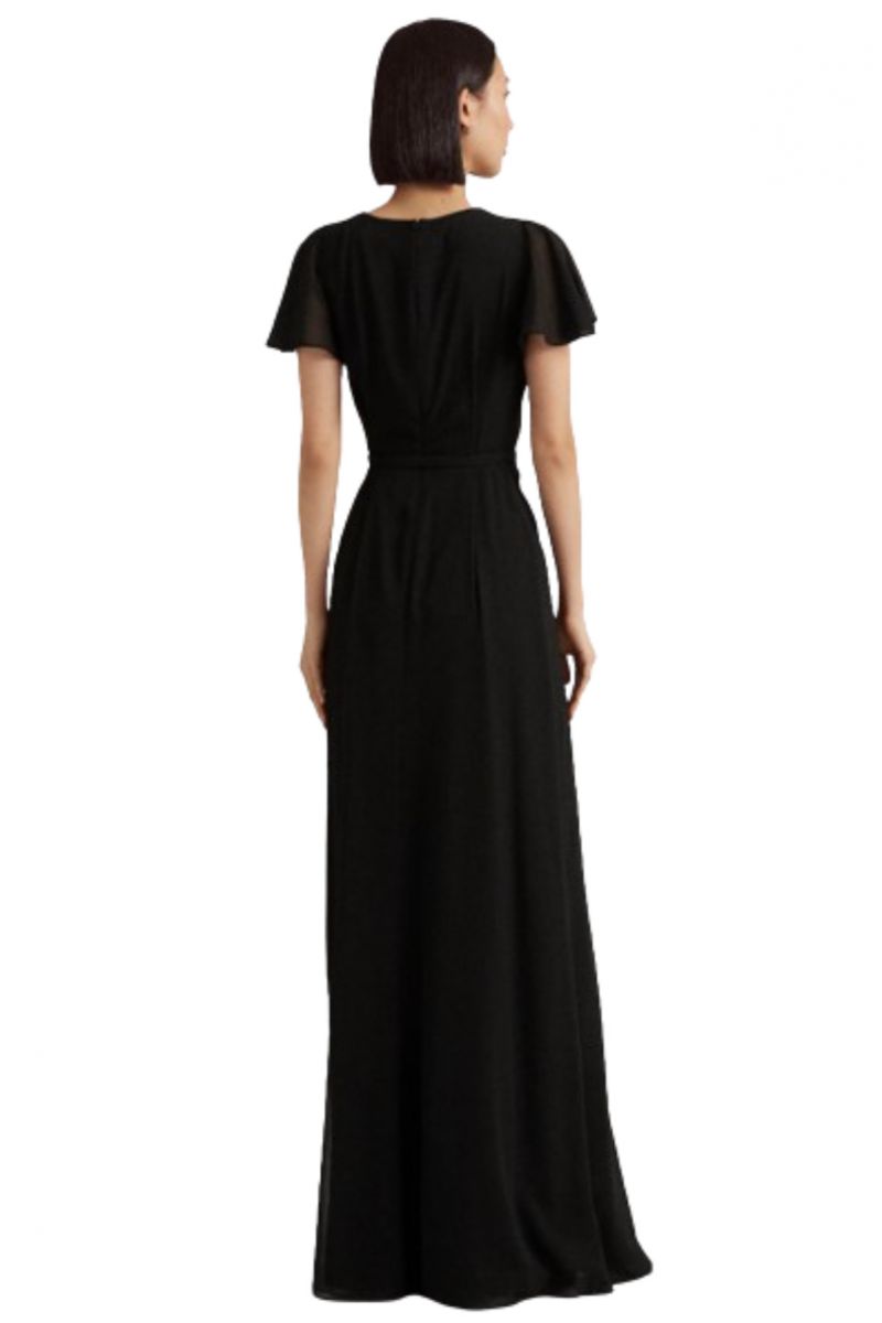 LAUREN RALPH LAUREN POLY CRINKLE GGT 58-GOWN W/ BELT BLACK