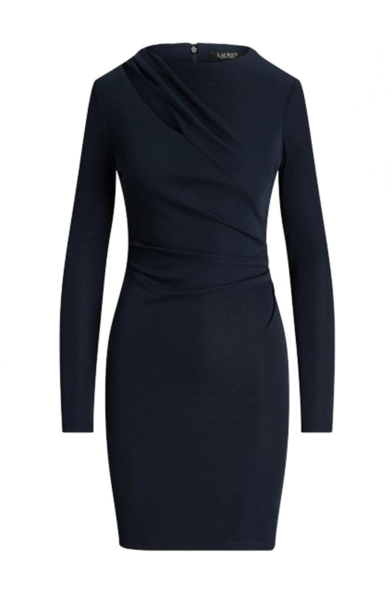 LAUREN RALPH LAUREN STR MATTE JERSEY-COCKTAIL DRESS LAUREN NAVY BLUE