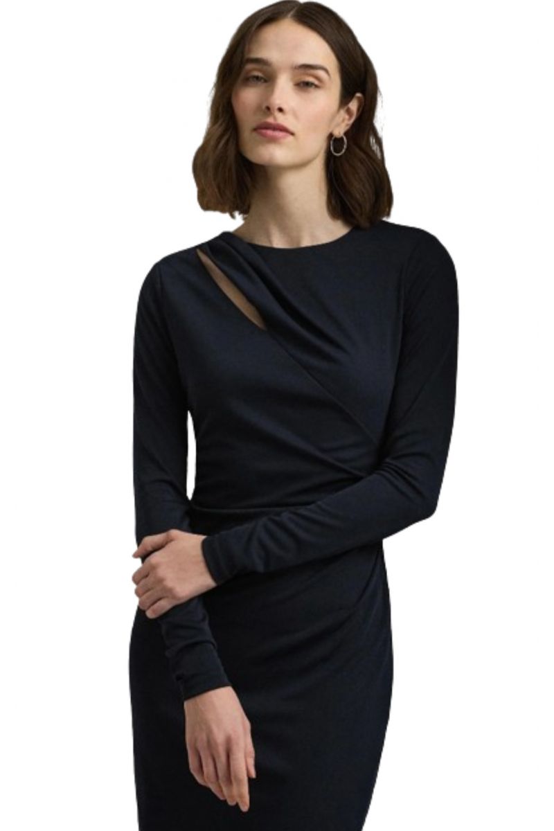 LAUREN RALPH LAUREN STR MATTE JERSEY-COCKTAIL DRESS LAUREN NAVY BLUE