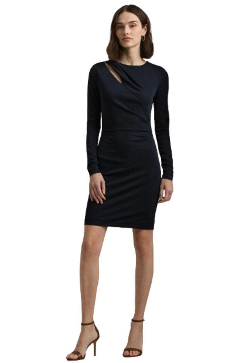 LAUREN RALPH LAUREN STR MATTE JERSEY-COCKTAIL DRESS LAUREN NAVY BLUE