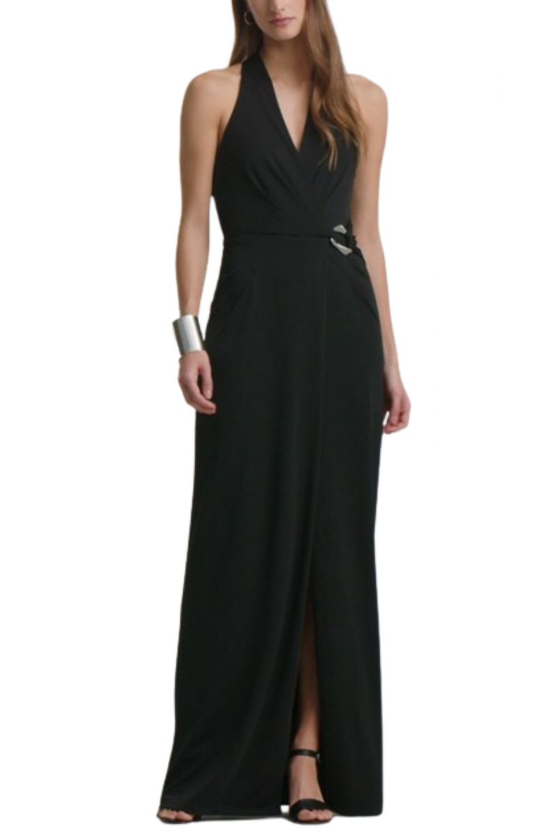 LAUREN RALPH LAUREN STR MATTE JERSEY-GOWN W/ TRIM BLACK