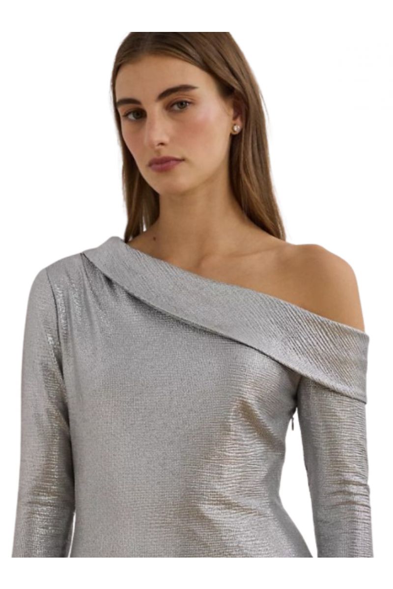 LAUREN RALPH LAUREN ILLMNTG STRCH KNIT-COCKTAIL DRESS SILVER