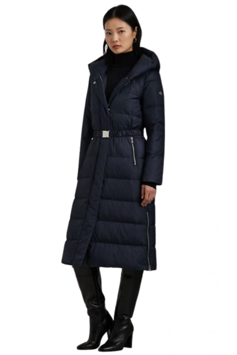 LAUREN RALPH LAUREN MATTE FINISH-MX BELTED PUFFER 44" NAVY BLUE