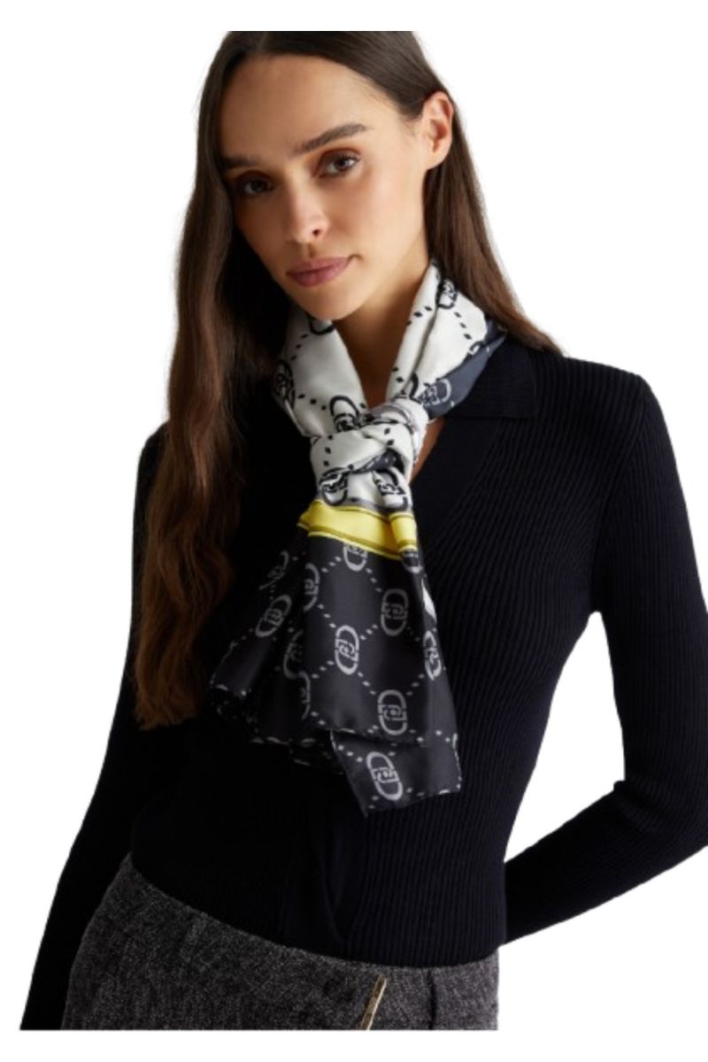 LIU JO SOFT AC_2F4F70_PACK OF2_MIN OF2 FOULARD NADIE MONOGRAM BLACK WITH CHAINS