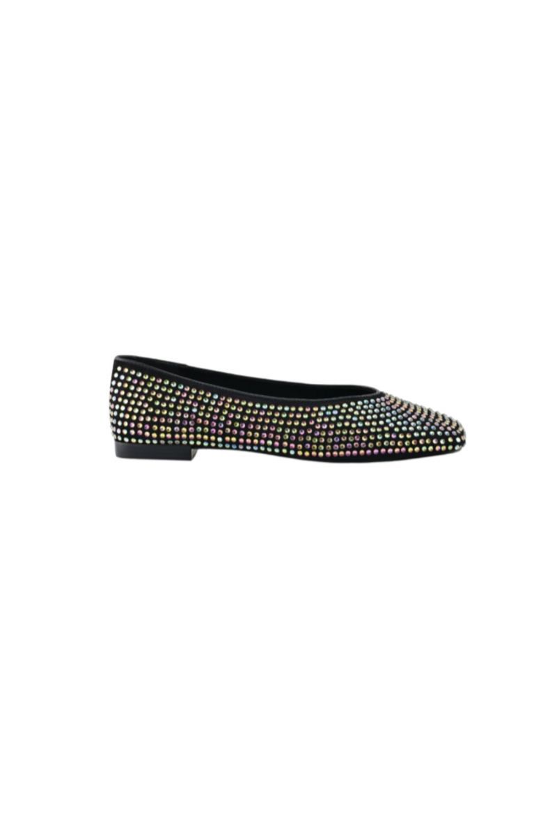 CARRANO E68623 NOBUCK SKIN SOFT CRISTAL BALLERINAS WITH CRISTAL ALL OVER LEATHER MULTI BLACK