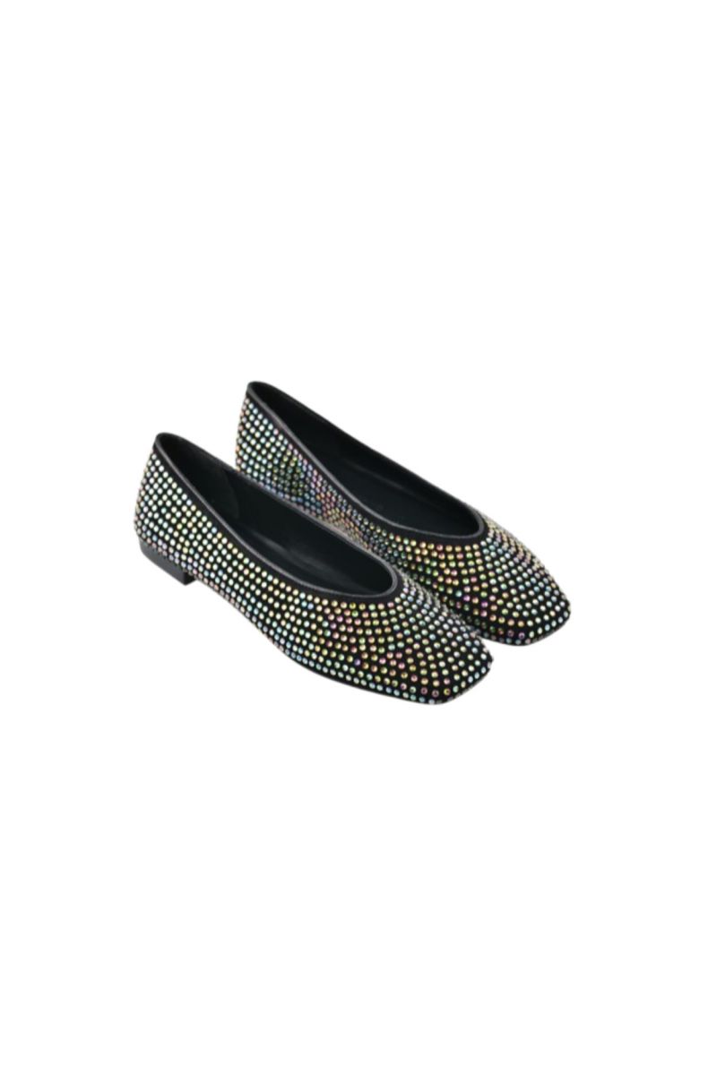 CARRANO E68623 NOBUCK SKIN SOFT CRISTAL BALLERINAS WITH CRISTAL ALL OVER LEATHER MULTI BLACK