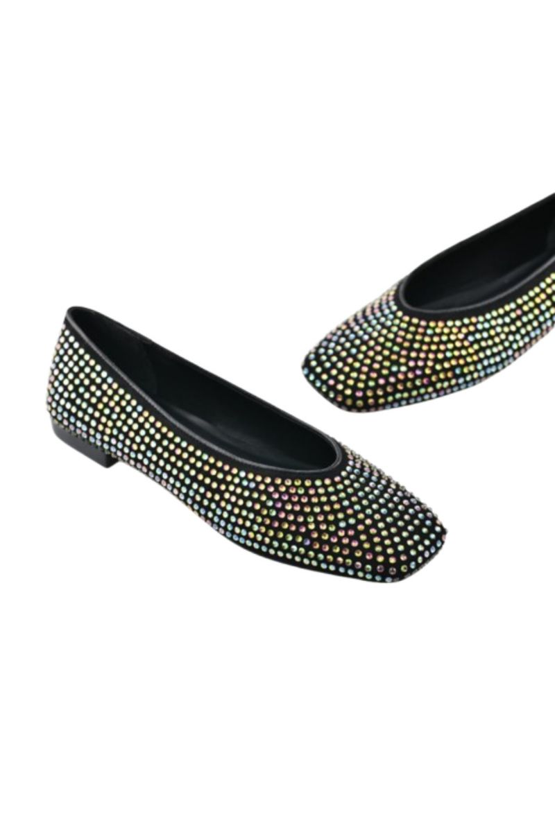 CARRANO E68623 NOBUCK SKIN SOFT CRISTAL BALLERINAS WITH CRISTAL ALL OVER LEATHER MULTI BLACK