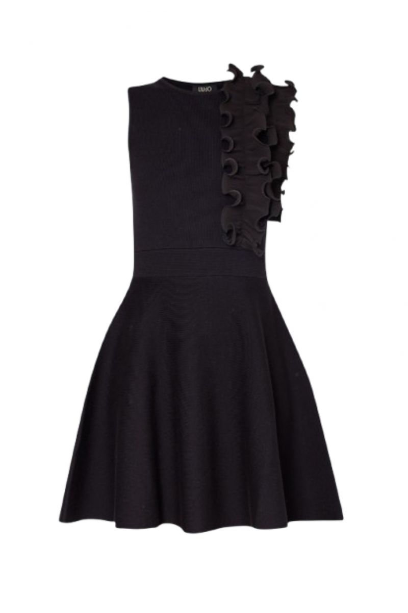 LIU JO BLACK CF4M11 ABITO MAGLIA RUCHES DRESS BLACK