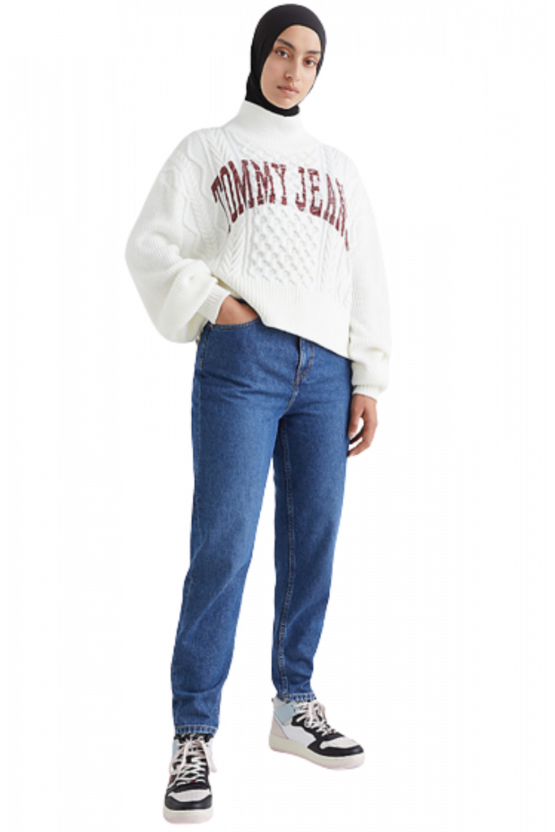 TOMMY HILFIGER TJW CROP COLLEGE CABLE SWEATER YBL