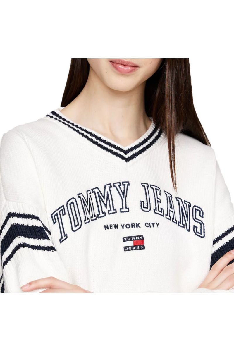 TOMMY HILFIGER TJW CRP VARSITY V-NECK SWEATER ANCIENT WHITE