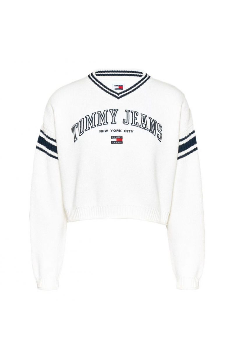 TOMMY HILFIGER TJW CRP VARSITY V-NECK SWEATER ANCIENT WHITE