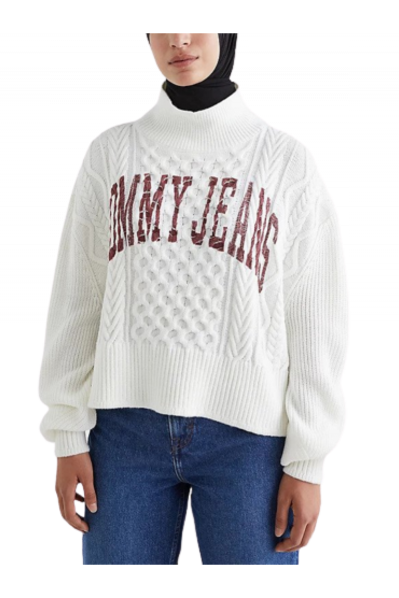 TOMMY HILFIGER TJW CROP COLLEGE CABLE SWEATER YBL