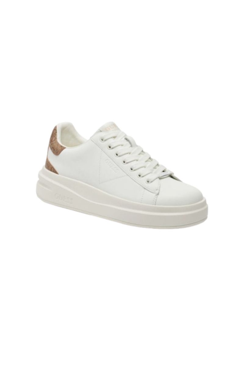 GUESS ELBINA LEATHER SNEAKER WHITE-BEIGE LOGO