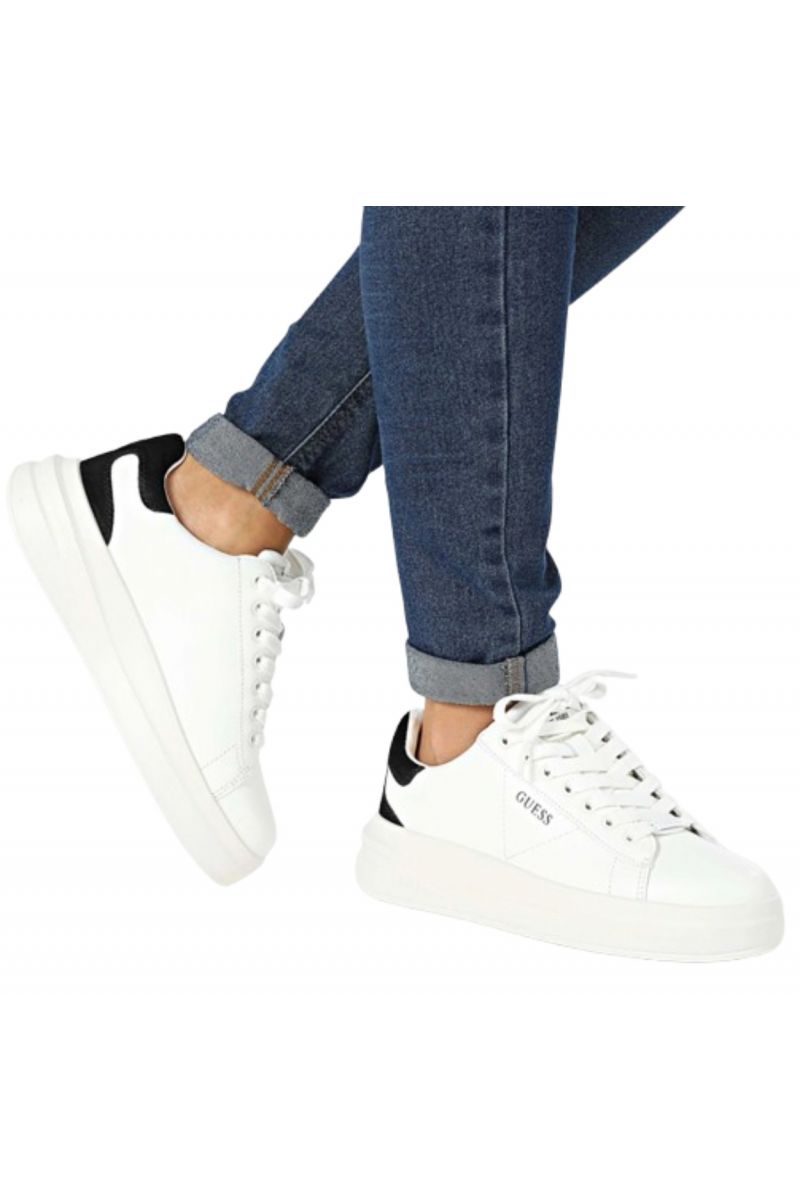 GUESS ELBINA LEATHER SNEAKERS WHITE WITH BLACK