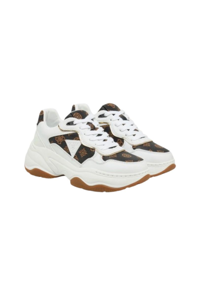 GUESS HAPYY WOMEN'S SNEAKERS WHITE-BROWN LOGO - 358197