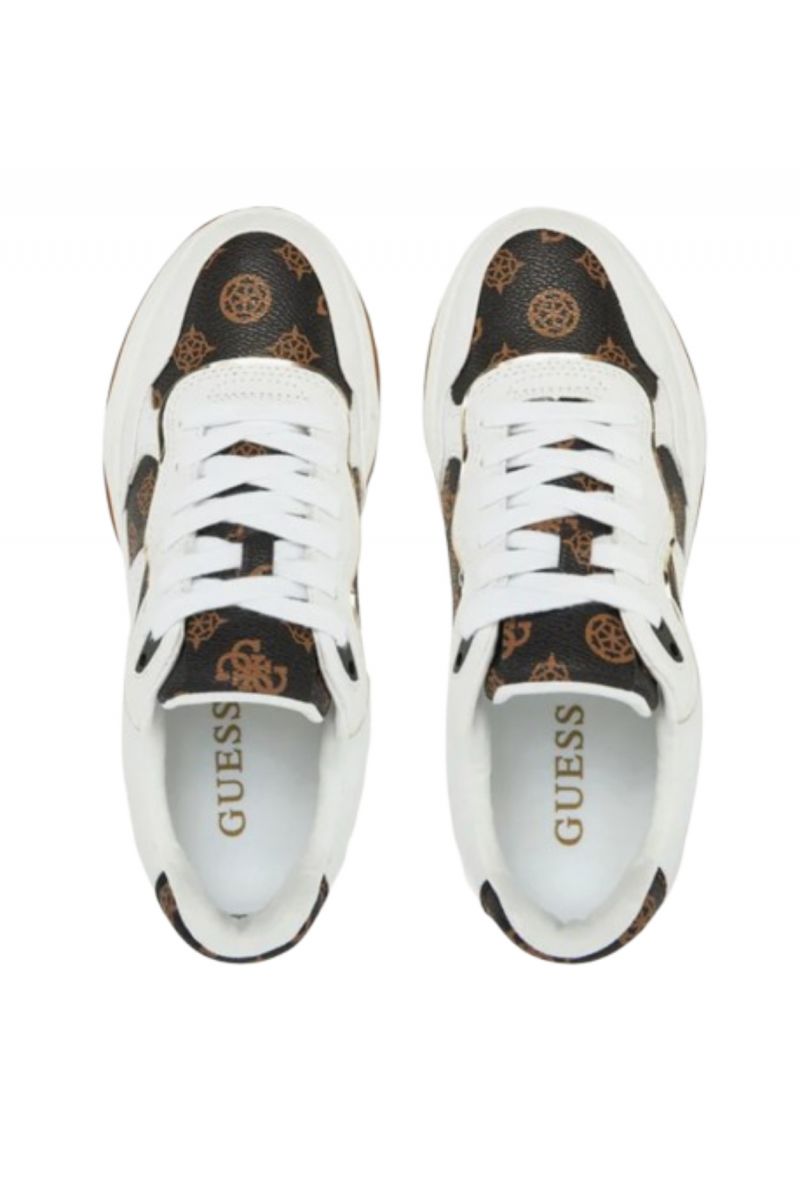 GUESS HAPYY WOMEN'S SNEAKERS WHITE-BROWN LOGO - 358197