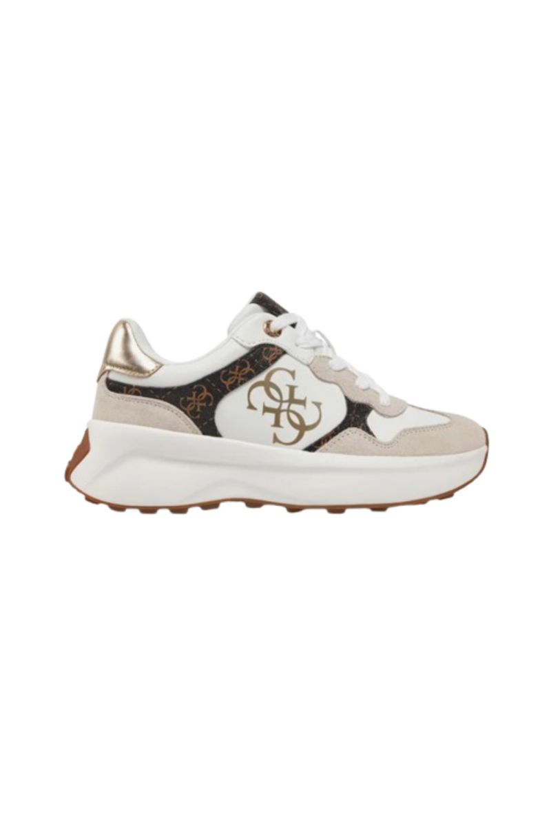 GUESS LUCKEI WOMEN'S SNEAKERS WHITE-BROWN LOGO - 358200