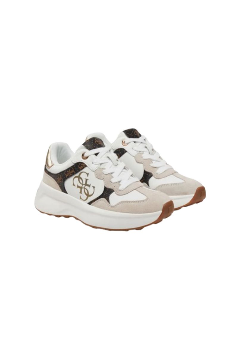 GUESS LUCKEI WOMEN'S SNEAKERS WHITE-BROWN LOGO - 358200