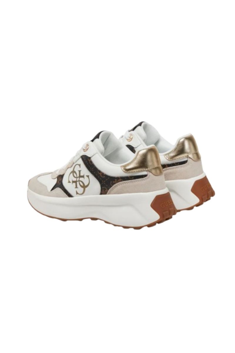 GUESS LUCKEI WOMEN'S SNEAKERS WHITE-BROWN LOGO - 358200