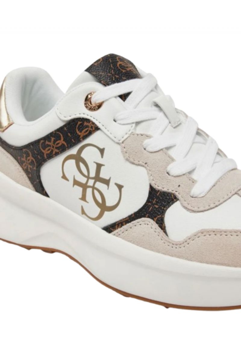 GUESS LUCKEI WOMEN'S SNEAKERS WHITE-BROWN LOGO - 358200