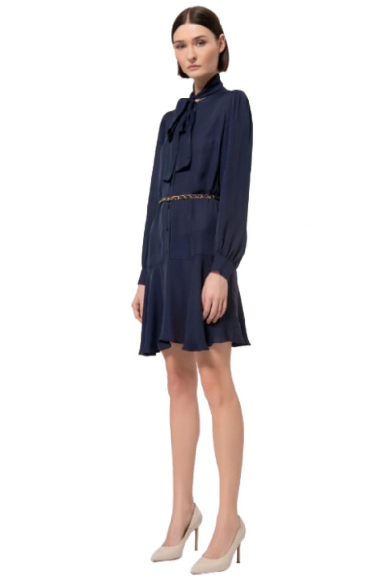 FRACOMINA SHORT CHEMISIER DRESS WITH BELT DARK BLUE