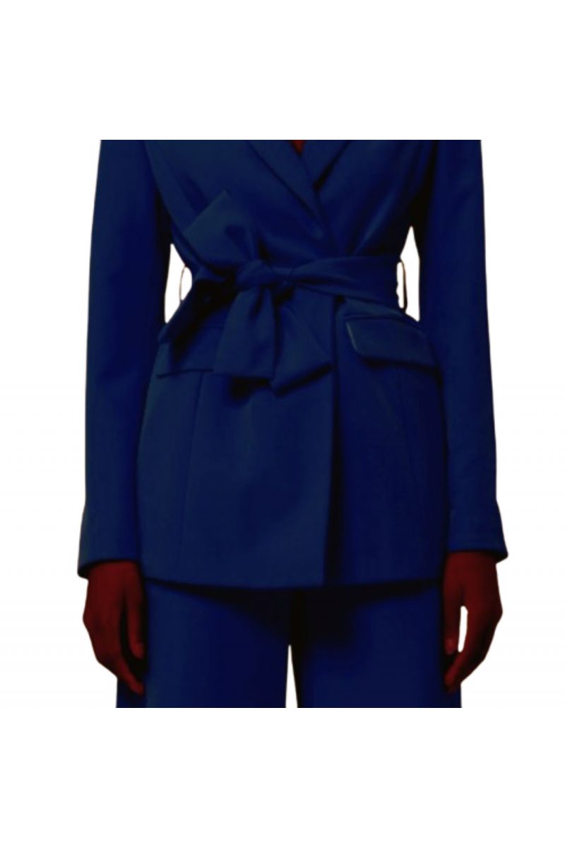 FRACOMINA LONG TAILOR JACKET WITH BELT DARK BLUE