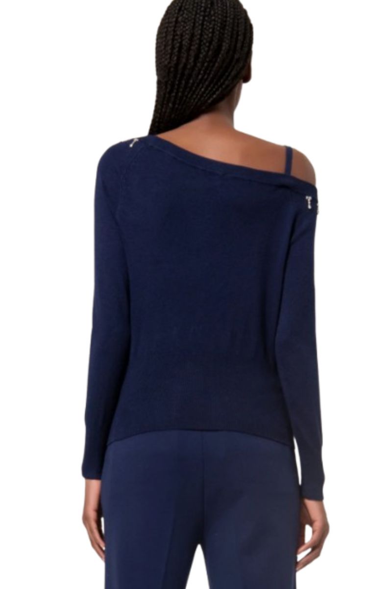 FRACOMINA KNITTED EMBELLISHED ASYMMETRIC SWEATER DARK BLUE