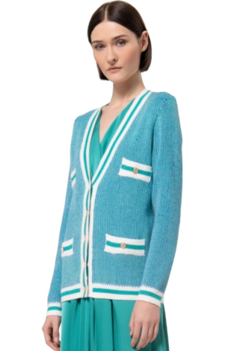 FRACOMINA KNITTED V-NECKLINE CARDIGAN SWERALDDMEL ANGE