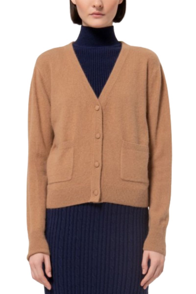 FRACOMINA KNITTED V-NECKLINE CARDIGAN CAMEL