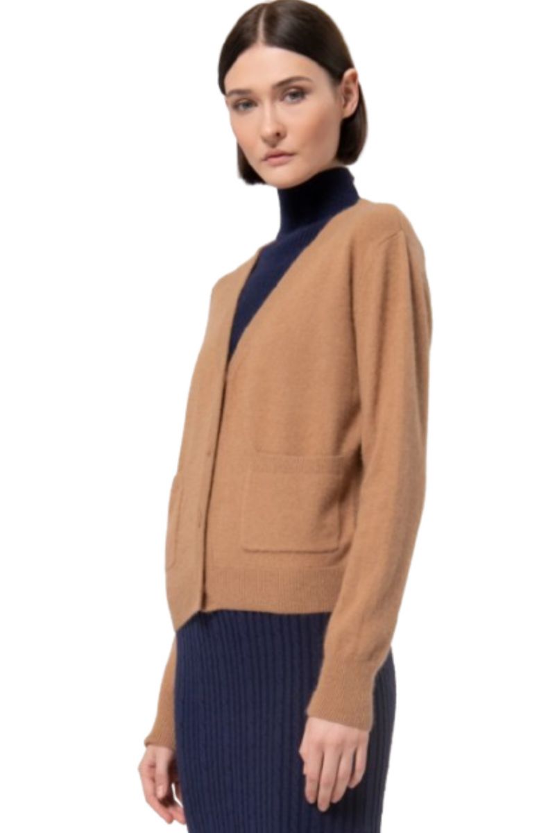 FRACOMINA KNITTED V-NECKLINE CARDIGAN CAMEL